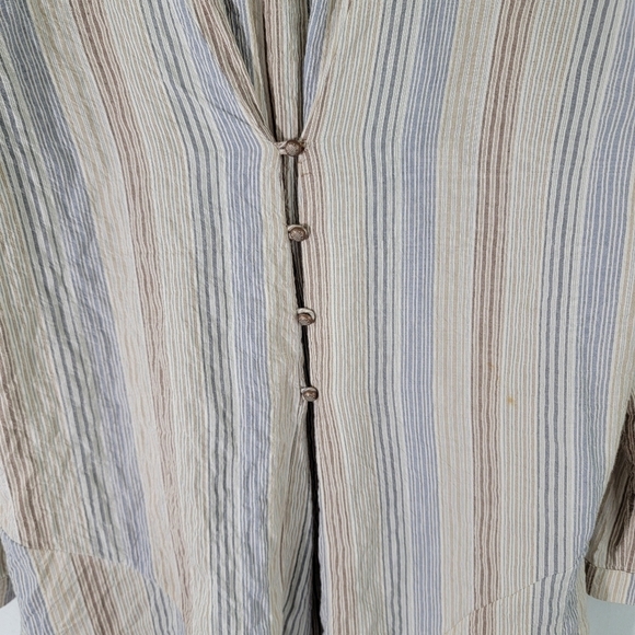 Soft Surroundings Women Tunic Top Sz L Tan Striped Floral Long Sleeve Boho - Picture 10 of 12